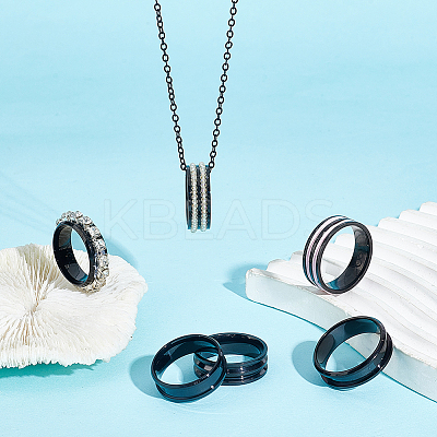 16Pcs 16 Style 201 Stainless Steel Grooved Finger Ring Settings STAS-UN0044-16-1