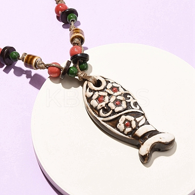 Ceramic Fish Pendant Adjustable Waxed Cord Necklaces for Women LS-NJEW-B146-04-1