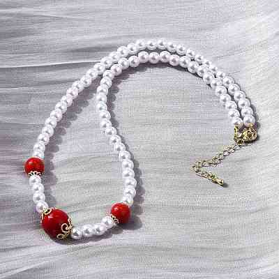 Brass & ABS Imitation Pearl Round Graduated Beaded Necklaces NJEW-D314-03G-1