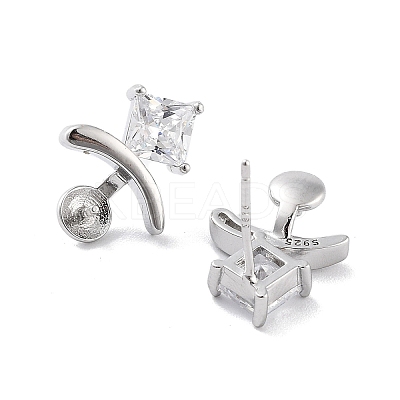 Rhodium Plated 925 Sterling Silver with Cubic Zirconia Stud Earring Findings EJEW-B038-19P-1