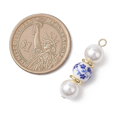 Handmade Blue Flower Printed Porcelain & Shell Pearl Pendants PALLOY-JF04785-1