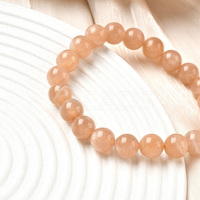 Natural Sunstone Beaded Stretch Bracelets for Men Women BJEW-I322-01-1