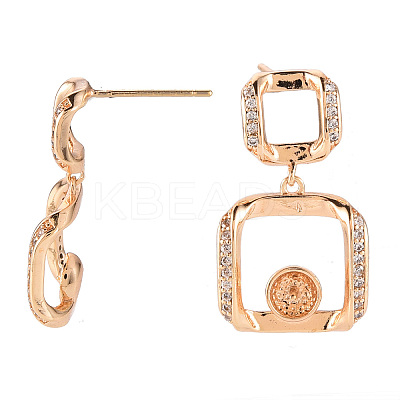 Brass Micro Pave Clear Cubic Zirconia Stud Earrings Findings KK-T062-131G-NF-1
