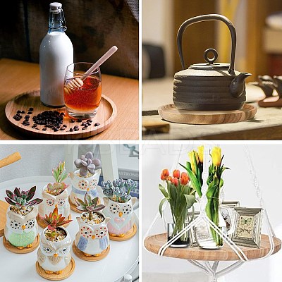 8Pcs 8 Styles Bamboo Round Plant Saucer AJEW-CJ0001-29-1