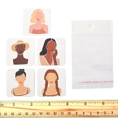 100Pcs 5 Styles Square Girl Print Paper Earring Display Cards CDIS-FS0001-25-1