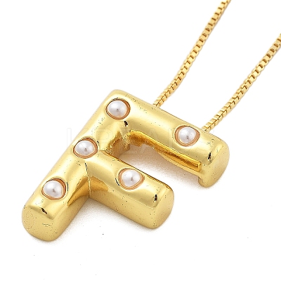 Brass & Plastic Pearl Letter Pendant Box Chain Necklaces for Women LS-NJEW-U017-01G-06-1