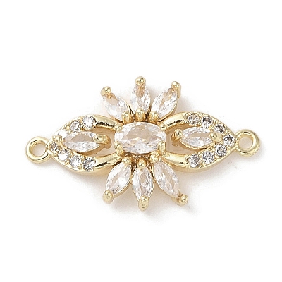 Brass Pave Clear Cubic Zirconia Connector Charms KK-G491-42G-1