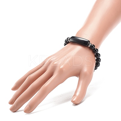 Natural Obsidian Beaded Stretch Bracelet BJEW-JB08879-02-1