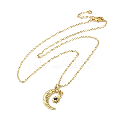 Golden Brass Crescent Moon Pendant Necklace with Rhinestone LS-NJEW-Z015-01B-G-1