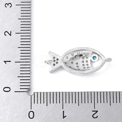 Brass Micro Pave Clear Cubic Zirconia Fish Links Connector Charms KK-K399-06P-1