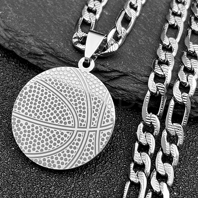 Basketball 201 Stainless Steel Pendant Necklaces for Men Women NJEW-K283-21P-1