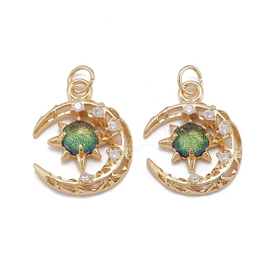 Brass Micro Pave Clear Cubic Zirconia Glass Pendants ZIRC-C024-06G-04-1