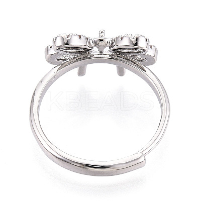 Bowknot Shape Brass Micro Pave Clear Cubic Zirconia Adjustable Ring Settings KK-T076-48P-1