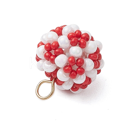 Glass Seed Beaded Round Pendants PALLOY-MZ00525-02-1
