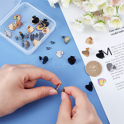 30Pcs 5 Colors Heart Shape PVD Vacuum Plating 304 Stainless Steel Stud Earring Findings EJEW-UN0001-63-1