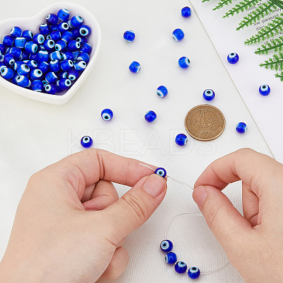 98Pcs Evil Eye Handmade Lampwork Round Bead Strands LAMP-DC0001-20-1