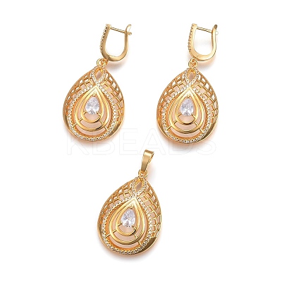 (Jewelry Parties Factory Sale)Brass Micro Pave Cubic Zirconia Jewelry Sets SJEW-F189-16G-1