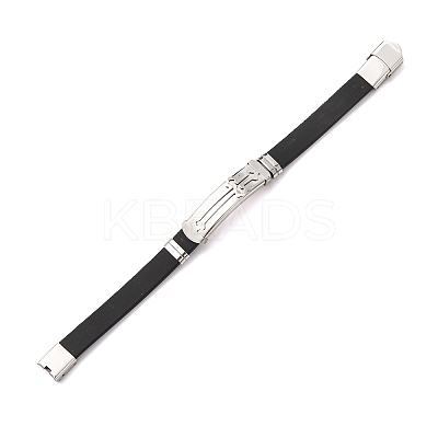 201 Stainless Steel Rectangle with Cross Link Bracelet with PU Leather Cord for Men Women BJEW-G649-08P-1