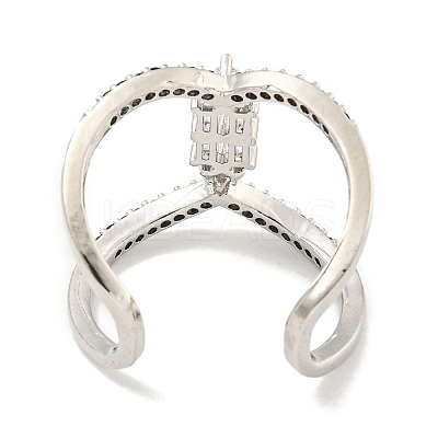 Rack Plating Brass Micro Pave Cubic Zirconia Open Cuff Rings for Women RJEW-F162-07P-1