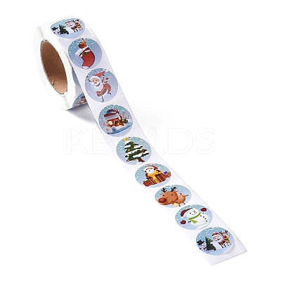 8 Patterns Christmas Round Dot Self Adhesive Paper Stickers Roll X-DIY-A042-01D-1