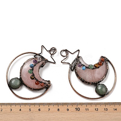 Natural Green Aventurine & Rose Quartz Brass Star Moon Big Pendants G-H316-01R-03-1
