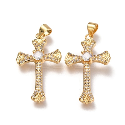 Brass Micro Pave  Clear Cubic Zirconia Pendants ZIRC-O038-02G-1