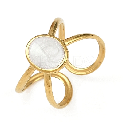 Oval 304 Stainless Steel Enamel Cuff Rings for Women RJEW-G355-03G-1