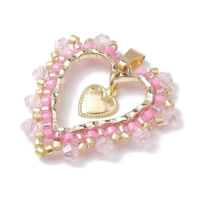 Seed Glass & Alloy Heart Pendant PALLOY-MZ00234-1