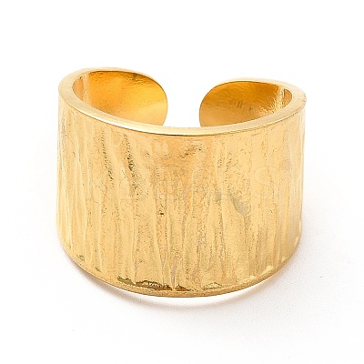 Ion Plating(IP) 304 Stainless Steel Textured Wide Band Open Cuff Ring for Women RJEW-F131-08G-1