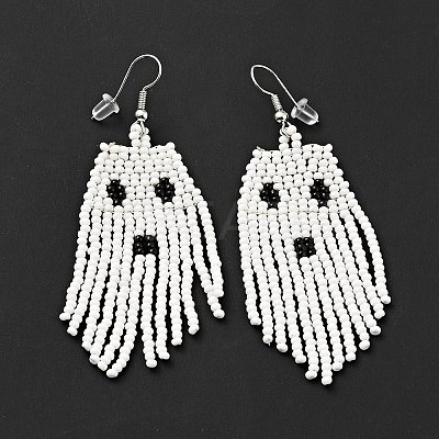Glass Seed Braided Ghost Chandelier Earrings LS-EJEW-B012-02-1