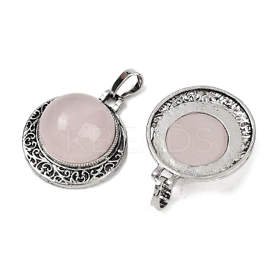 Natural Rose Quartz Half Round Pendants PALLOY-R159-01AS-12-1