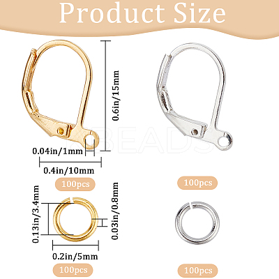 200Pcs 2 Color Brass Leverback Earring Findings KK-SP0001-06-1