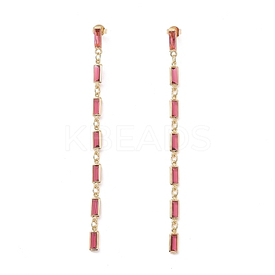 Cubic Zirconia Rectangle Dangle Stud Earrings EJEW-P206-03G-03-1