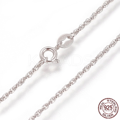 Anti-Tarnish Rhodium Plated 925 Sterling Silver Rope Chain Necklaces STER-L059-17P-1