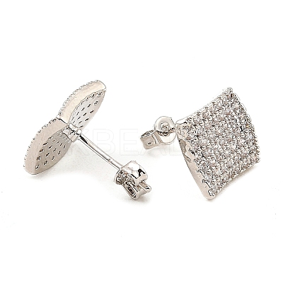 Brass Micro Pave Clear Cubic Zirconia Rhombus Stud Earrings for Women EJEW-G362-09P-1