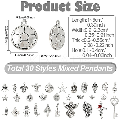 30Pcs 30 Styles Tibetan Style Alloy Pendants FIND-YW0006-86-1