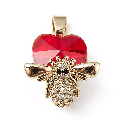Real 18K Gold Plated Rack Plating Brass Micro Pave Clear Cubic Zirconia Pendants KK-C015-32G-13-1