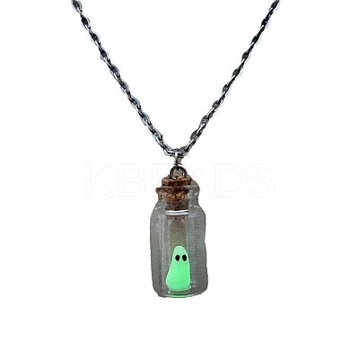 Halloween Luminous Ghost Glass Drift Bottle Pendant Necklaces & Dangle Earrings Sets FS-WG90D60-01-1