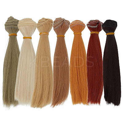 7Pcs 7 Colors Plastic Long Straight Hairstyle Doll Wig Hair DOLL-ME0001-06A-1