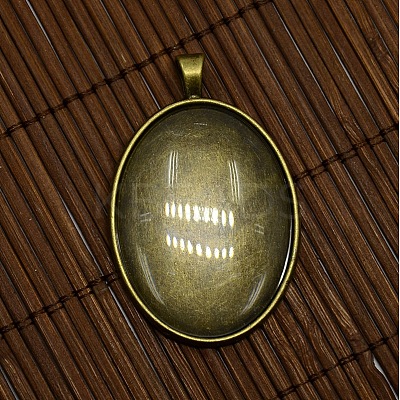 40x30mm Clear Oval Glass Cabochon Cover and Antique Bronze Alloy Blank Pendant Cabochon Settings for DIY Portrait Pendant Making DIY-X0159-AB-FF-1