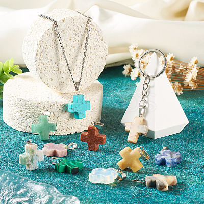 18Pcs 9 Styles Mixed Gemstone Pendants G-TA0002-32-1