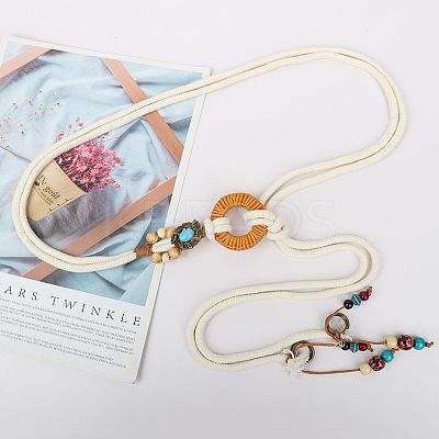 Bohemian Style Alloy Resin Ring Cotton Cord Chain Belts with Wood Beads Tassel FS-WGA5F60-01-1