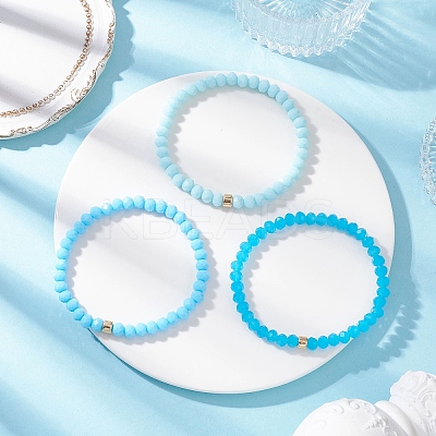 3Pcs Faceted Imitation Jade & Opaque Glass Rondelle Beaded Stretch Bracelets for Women BJEW-JB12563-01-1