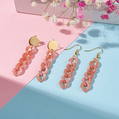 Chunky Acrylic Curb Chain Long Drop Earrings EJEW-JE04772-05-1