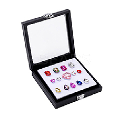Square Wood Covered with PU Leather Presentation Boxes CON-WH0123-06-1