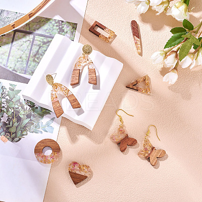 18Pcs 9 Styles Transparent Resin & Walnut Wood Pendants RESI-TA0003-35-1