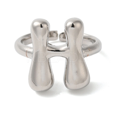 Initials Brass Open Cuff Ring for Women RJEW-N046-02H-P-1