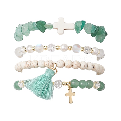 4Pcs 4 Styles Natural Gemstone Beads Stretch Bracelets BJEW-JB11596-1