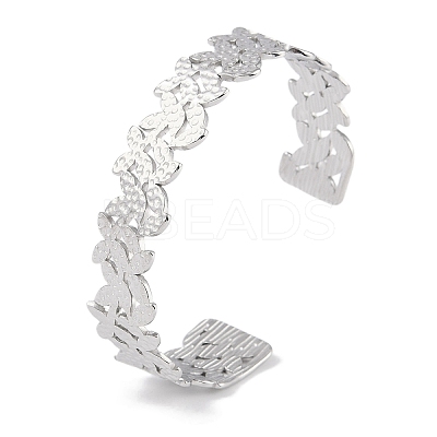 Non-Tarnish 304 Stainless Steel Flower Open Cuff Bangles for Women BJEW-C071-14P-1