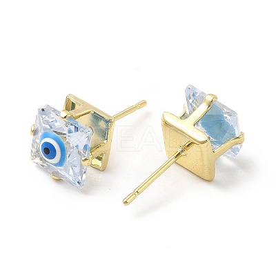 Square Glass with Enamel Evil Eye Stud Earrings EJEW-P210-03G-03-1